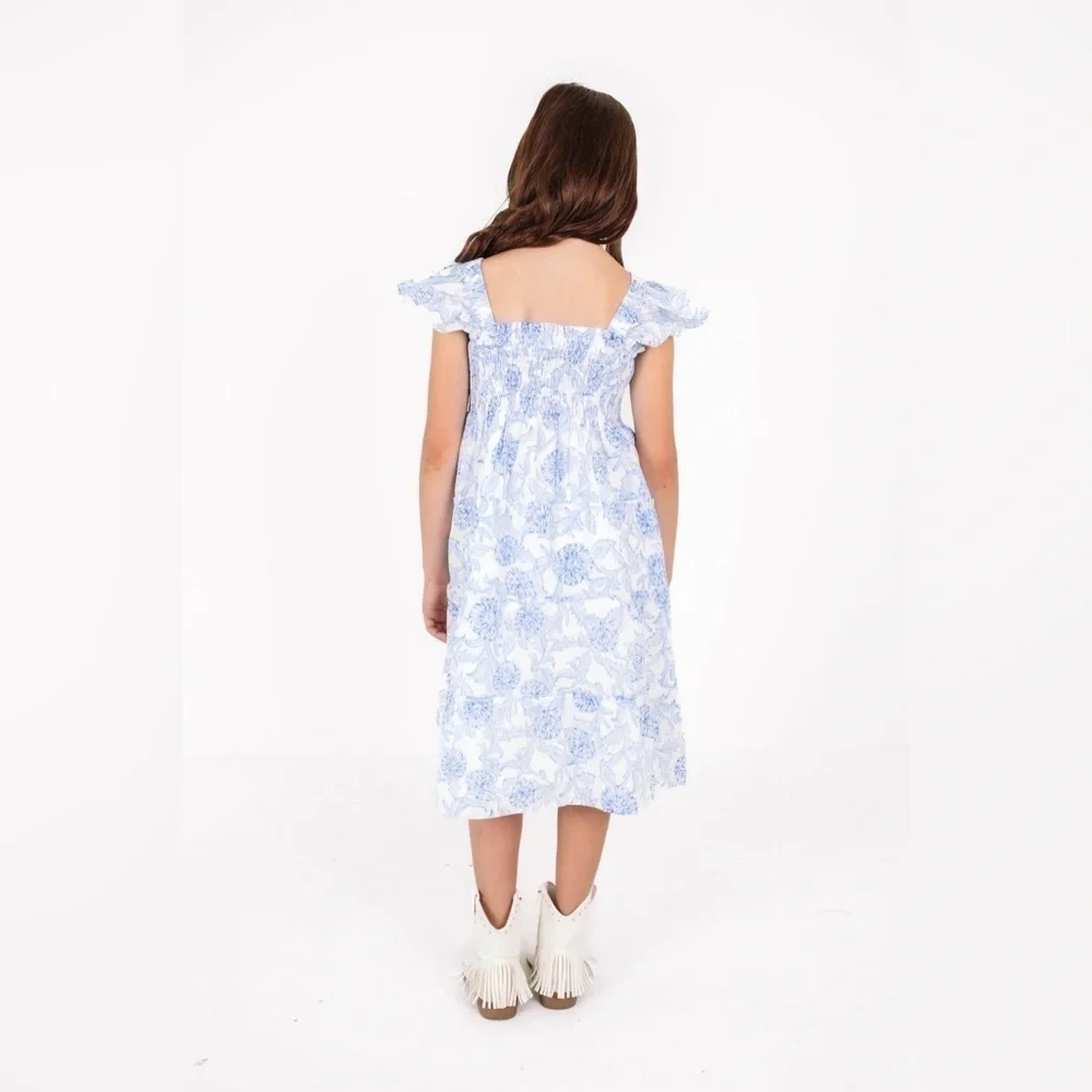 J. Marie Palmer Floral Blue and White Smocked Tiered Flutter Dress PLEASE READ